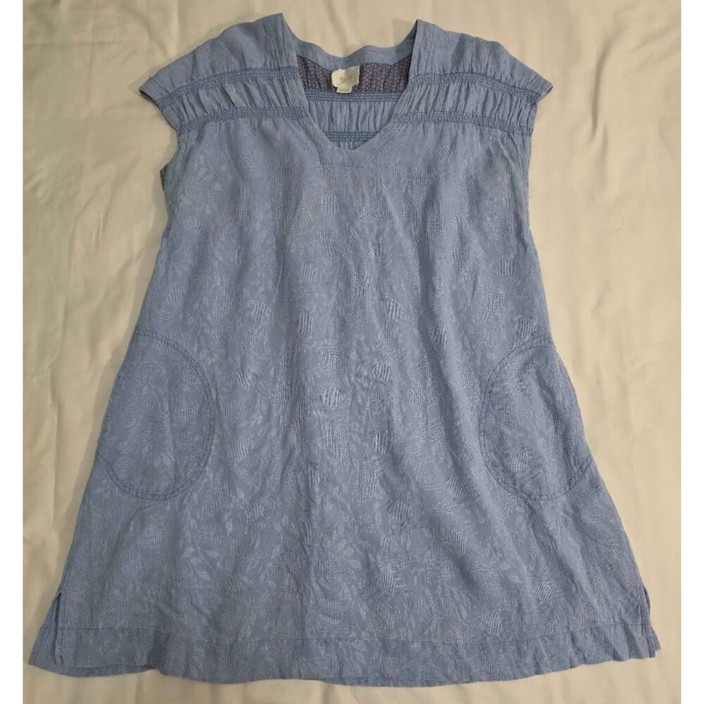 Anthropologie Maeve pale blue Flowy Dress, Ruching & Pockets M